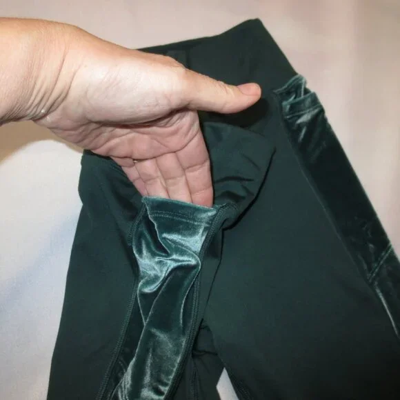 PINK womens LEGGINGS athletic GREEN high-rise COZY velour stripes SIZE M - Picture 4 of 10